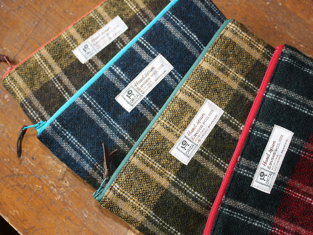 みち様予約商品 みちのくあかね会_ホームスパン・ポーチ_ツートン青 – 東北