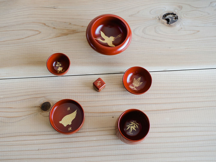 川連漆器／きのこ酒杯5点＋サイコロ 川連漆器／きのこ酒杯5点＋サイコロ